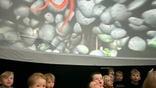 Dzieci oglądają wyświetlany pokaz
